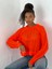 Kadın Delikli Örgü Bisiklet Yaka Oranj Crop Kazak 6