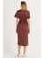 Kadın Slim Fit Dar Kesim Kısa Kollu V Yaka Kahverengi Elbise 7