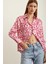V Yaka Desenli Saten Gömlek Fuşya 4
