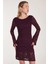 Kadın Slim Fit Dar Kesim Uzun Kollu Sırt Dekolteli Örgü Detaylı Mürdüm Elbise 2