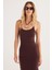 Kadın Slim Fit Dar Kesim Ince Askılı U Yaka Kahverengi Elbise 1