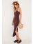 Kadın Slim Fit Dar Kesim Ince Askılı U Yaka Kahverengi Elbise 5