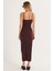 Kadın Slim Fit Dar Kesim Ince Askılı U Yaka Kahverengi Elbise 7