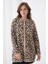 Kadın Tesettüre Uygun Midi Boy Uzun Kol Önden Düğmeli Leopar Desenli Spor Şık Triko Ceket 3