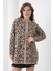 Kadın Tesettüre Uygun Midi Boy Uzun Kol Önden Düğmeli Leopar Desenli Spor Şık Triko Ceket 4