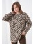 Kadın Leopar Desenli Uzun Kollu Bisiklet Yaka Spor Şık Kışlık Triko Kazak 1