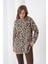 Kadın Leopar Desenli Uzun Kollu Bisiklet Yaka Spor Şık Kışlık Triko Kazak 3
