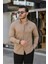 Erkek Basic Slim Fit Uzun Kol Bej Dar Kot Gömlek 1