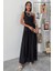 Tek Omuzlu Pile Detay Maxi Elbise 2895 L-Si̇yah 5
