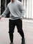 Erkek Düz Siyah Baskısız Bisiklet Yaka Oversize Sweatshirt Sweat Erkek Spor Gym Fitness Sweatshirt 2
