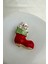 Yılbaşı Özel Kedi Detay Kırmızı Mineli Noel Çorap Broş (4cm) 1