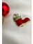 Yılbaşı Özel Kedi Detay Kırmızı Mineli Noel Çorap Broş (4cm) 5