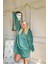 Koyu Mint Kapşonlu Tam Peluş Oversize Sweat Panço Pijama 2