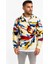 Erkek Yarım Fermuarlı Desenli Polar Sweat – Renkli Abstract Desen Yakalı, Uzun Kollu, Oversize Rahat Kalıp, - Beyaz 1
