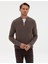 Erkek Vizon Melanj Slim Fit Dik Yaka Fermuarlı Triko Kazak 50317363-VR174 1
