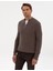 Erkek Vizon Melanj Slim Fit Dik Yaka Fermuarlı Triko Kazak 50317363-VR174 3