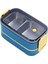Bento 1400ML Lunchbox Iki Katlı 2 Bölmeli Çelik Sefer Tası Yemek Kutusu (Lacivert-Sarı) 1
