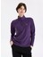 D5WL-SWT3302 Mor Fermuarlı Yaka Basic Düz Kadın Polar Sweatshırt 1