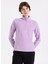 D5WL-SWT3302 Lila Fermuarlı Yaka Basic Düz Kadın Polar Sweatshırt 1