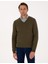 Erkek Koyu Haki Slim Fit V Yaka Basic Triko Kazak 50314190-VR111 1