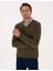 Erkek Koyu Haki Slim Fit V Yaka Basic Triko Kazak 50314190-VR111 3