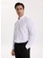 Slim Fit Düğmeli Yaka Armürlü Beyaz Erkek Gömlek Maydos-Y 430 1