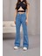 Kadın Yüksek Bel Likralı Ispanyol Paça Jeans 6