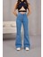 Kadın Yüksek Bel Likralı Ispanyol Paça Jeans 8