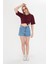 Kadın Bordo Yuvarlak Yaka Oversize Yandan Yırtmaçlı T-shirt Tişört 5