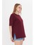 Kadın Bordo Yuvarlak Yaka Oversize Yandan Yırtmaçlı T-shirt Tişört 6