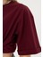 Kadın Bordo Yuvarlak Yaka Oversize Yandan Yırtmaçlı T-shirt Tişört 7