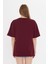 Kadın Bordo Yuvarlak Yaka Oversize Yandan Yırtmaçlı T-shirt Tişört 8