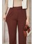 Kadın Likralı Cırt Kapama Kahverengi Geniş Paçalı Rahat Pantolon 3