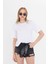 Kadın Beyaz Yuvarlak Yaka Oversize Yandan Yırtmaçlı T-Shirt Tişört 2