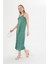 Yeşil Kadın Askılı Piliseli Elbise 2