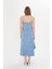 Mavi Kadın Askılı Piliseli Elbise 4