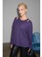 ZARREUS Kadın Omuz Dekolteli Esnek Kumaşlı Rahat Kalıp Mor Bluz 3
