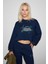 QERKS Kadın Baskı Detaylı Oversize Lacivert Sweatshirt 1