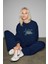 QERKS Kadın Baskı Detaylı Oversize Lacivert Sweatshirt 3