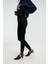 RYSANNE Kadın Esnek Kumaşlı Slim Fit Paçası Lastik Detaylı Siyah Pantolon 4