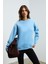 SUSANA Kadın Bisiklet Yaka İçi Polarlı Oversize Fit Basic Mavi Sweatshirt 1