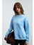 SUSANA Kadın Bisiklet Yaka İçi Polarlı Oversize Fit Basic Mavi Sweatshirt 2