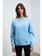 SUSANA Kadın Bisiklet Yaka İçi Polarlı Oversize Fit Basic Mavi Sweatshirt 3