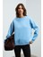 SUSANA Kadın Bisiklet Yaka İçi Polarlı Oversize Fit Basic Mavi Sweatshirt 4