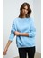 SUSANA Kadın Bisiklet Yaka İçi Polarlı Oversize Fit Basic Mavi Sweatshirt 5