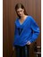 DIVINE Kadın V Yakalı Nakış Ve Patch Detaylı Mavi Sweatshirt 3