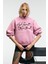 KIKRES Kadın Kapüşonlu Nakış Detaylı Oversize Koyu Pembe Sweatshirt 1