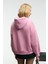 KIKRES Kadın Kapüşonlu Nakış Detaylı Oversize Koyu Pembe Sweatshirt 5
