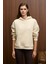 ELYRA Kadın Oversize Dikiş Detaylı Kapüşonlu Vizon Sweatshirt 1