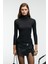 NELOURA Kadın Balıkçı Yaka Esnek Kumaşlı Siyah Bluz 2